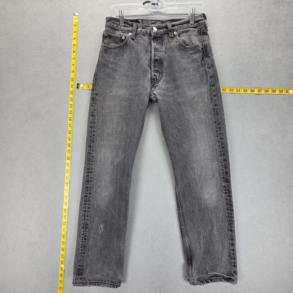 Vintage Levis 501‎ Jeans Mens Black Charcoal Wash Button Fly Made USA Fits 26x30